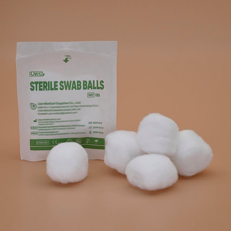 UAN Cotton Sterile Wound Care Swabs - Individually Packaged, Sterilized (Cotton Balls (XL) (5pcs/Pack)), 1 Box - Image 3